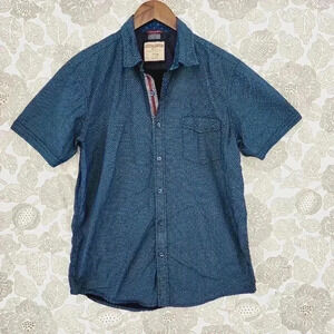 Hudson & Borrow  Printed Button down Short sleeve Men's Shirt L 9768